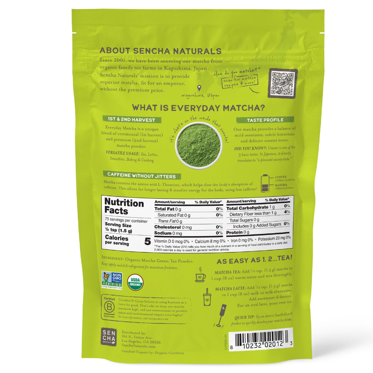 Sencha Naturals matcha dense powder beside measuring spoon