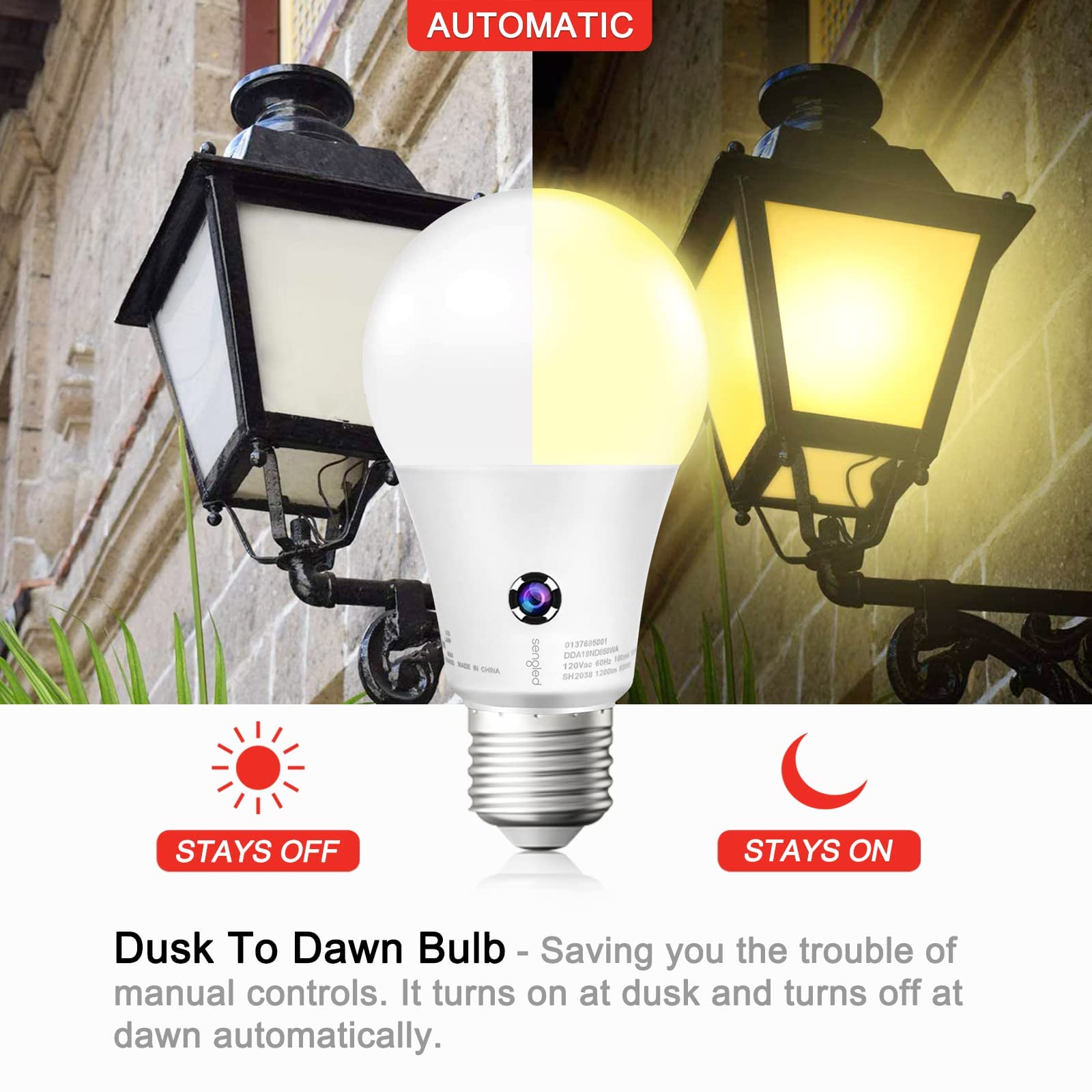 Sengled Dusk-to-Dawn garage light bulb welcomes you home after dark.