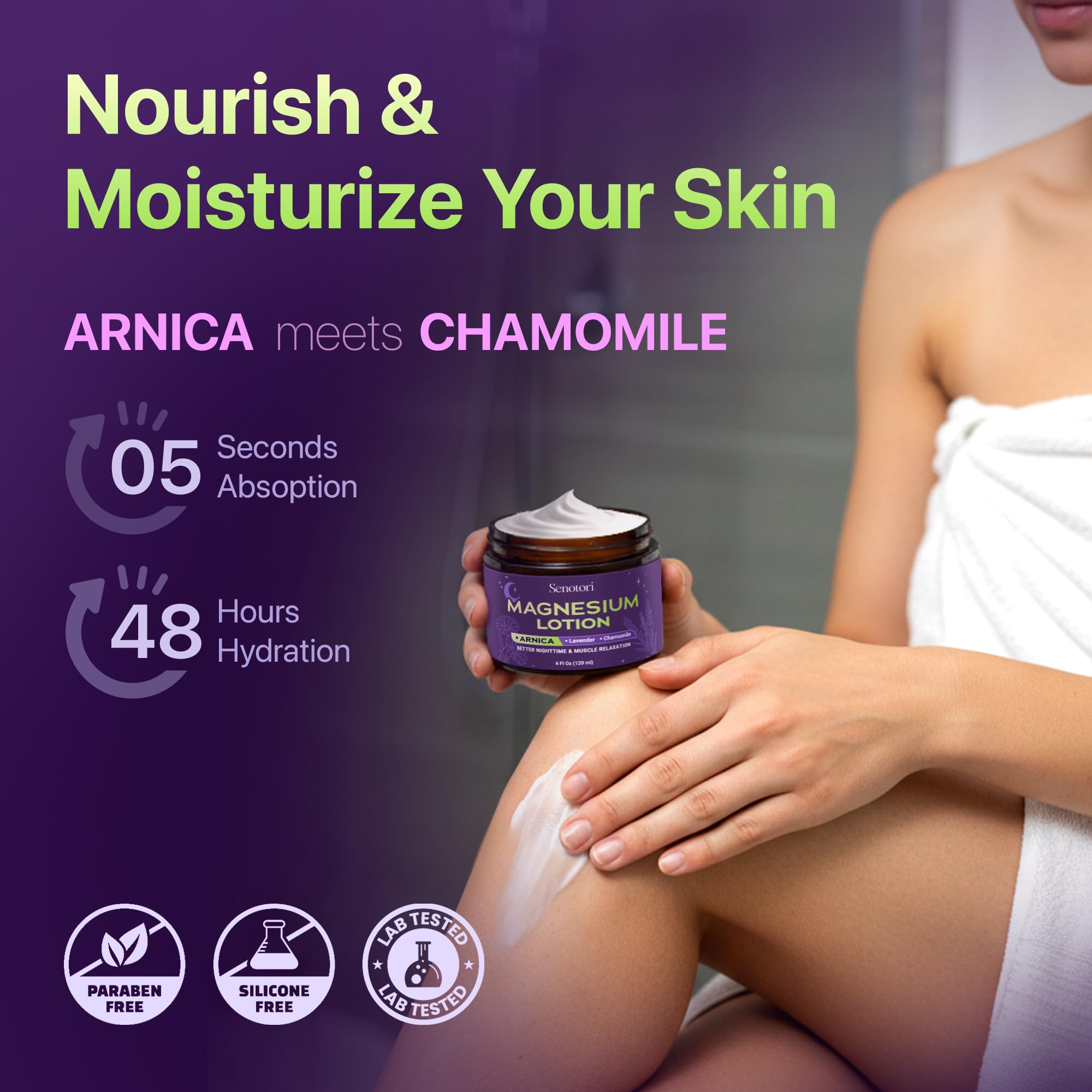 Senotori ingredients list includes chamomile, Niacinamide, and magnesium for skin comfort.