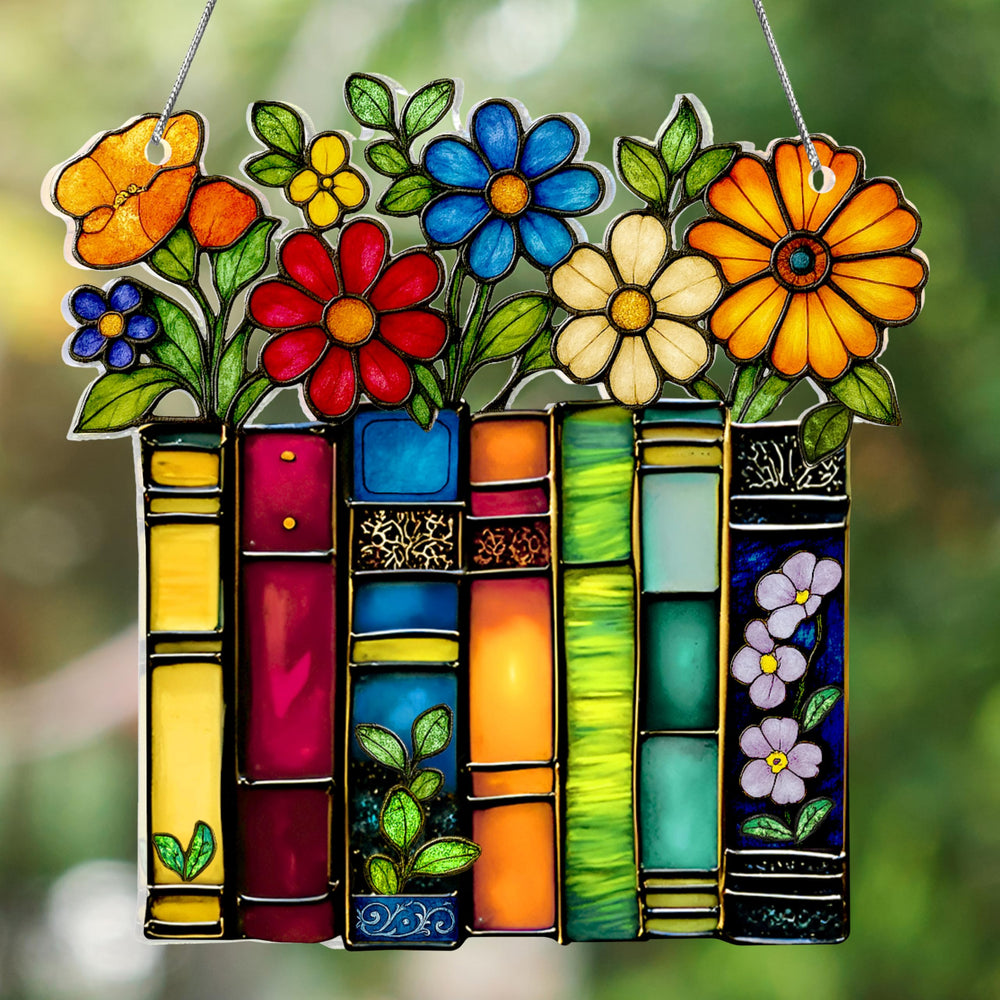 Sensemory book lovers ornament displayed on a shelf creates a bookish focal point.