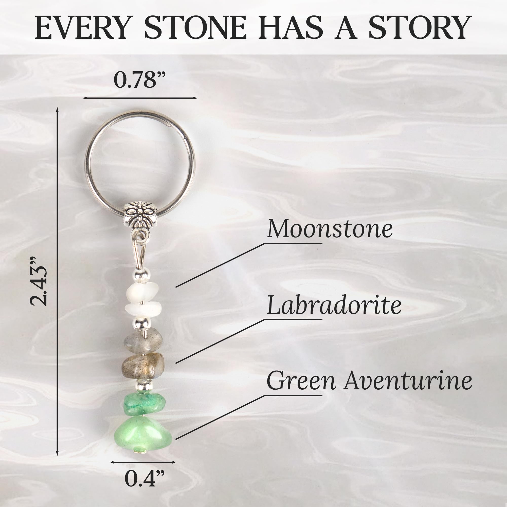 Sensemory Labradorite keychain with iridescent flash for focus during transitions.