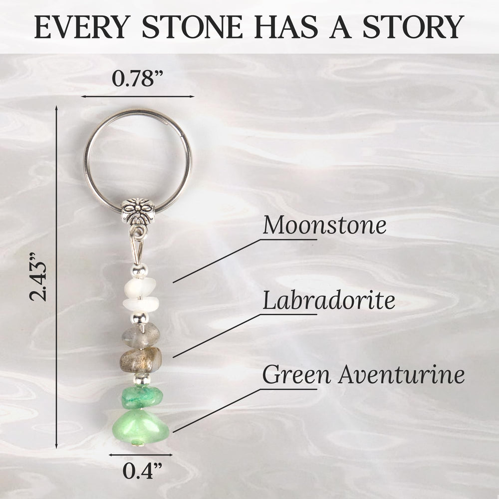 Sensemory Labradorite keychain with iridescent flash for focus during transitions.