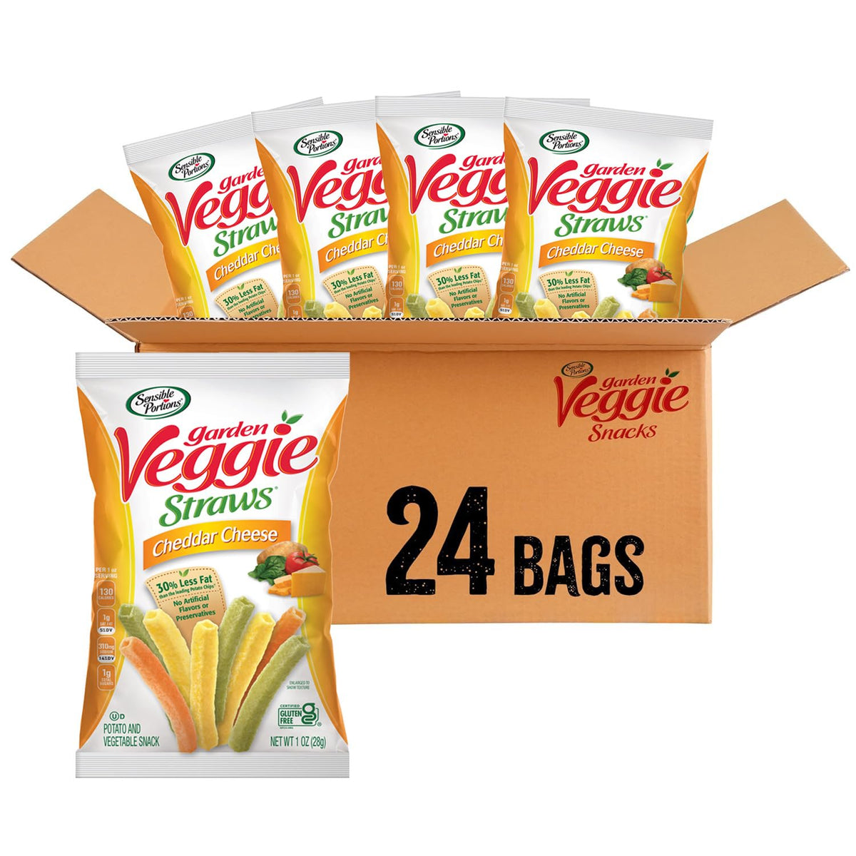 Sensible Portions Garden Veggie Snacks cheddar veggie straws bag, crunchy on the go