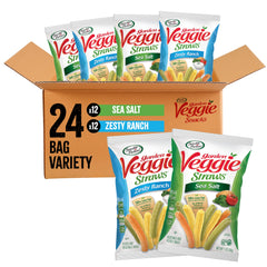Sensible Portions Sea Salt veggie straws bag, light and crunchy for on-the-go snacking.