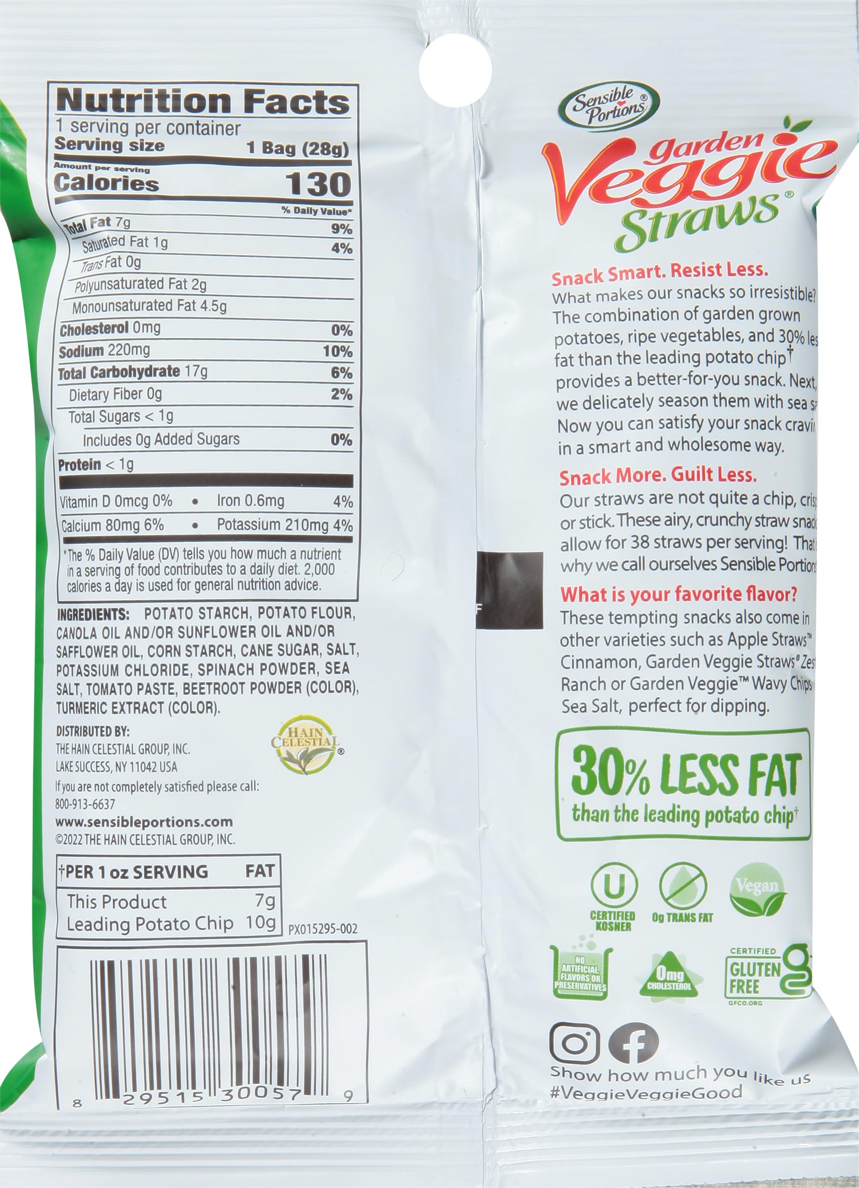 Sensible Portions Garden Veggie Straws variety pack box, convenient 24-count snack option.