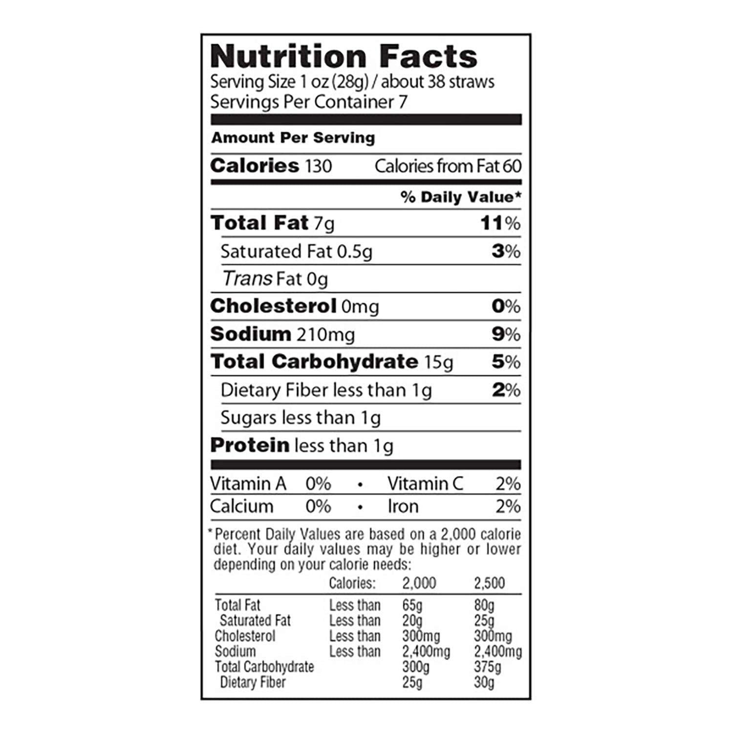 Garden Veggie Straws show zero cholesterol and zero trans fat per serving