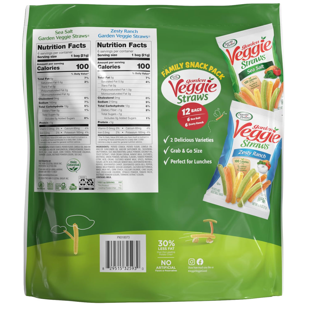 Sensible Portions Veggie Straws Zesty Ranch bag showcases bold flavor for snacks.