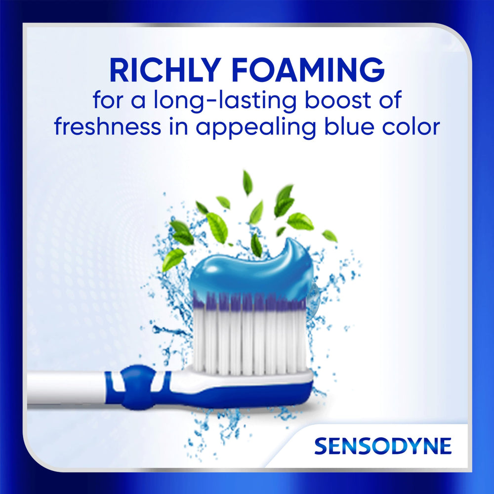 Arctic mint swirl on Sensodyne packaging in blue.