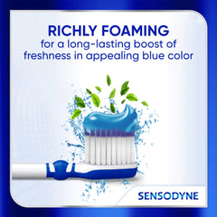 Arctic mint swirl on Sensodyne packaging in blue.