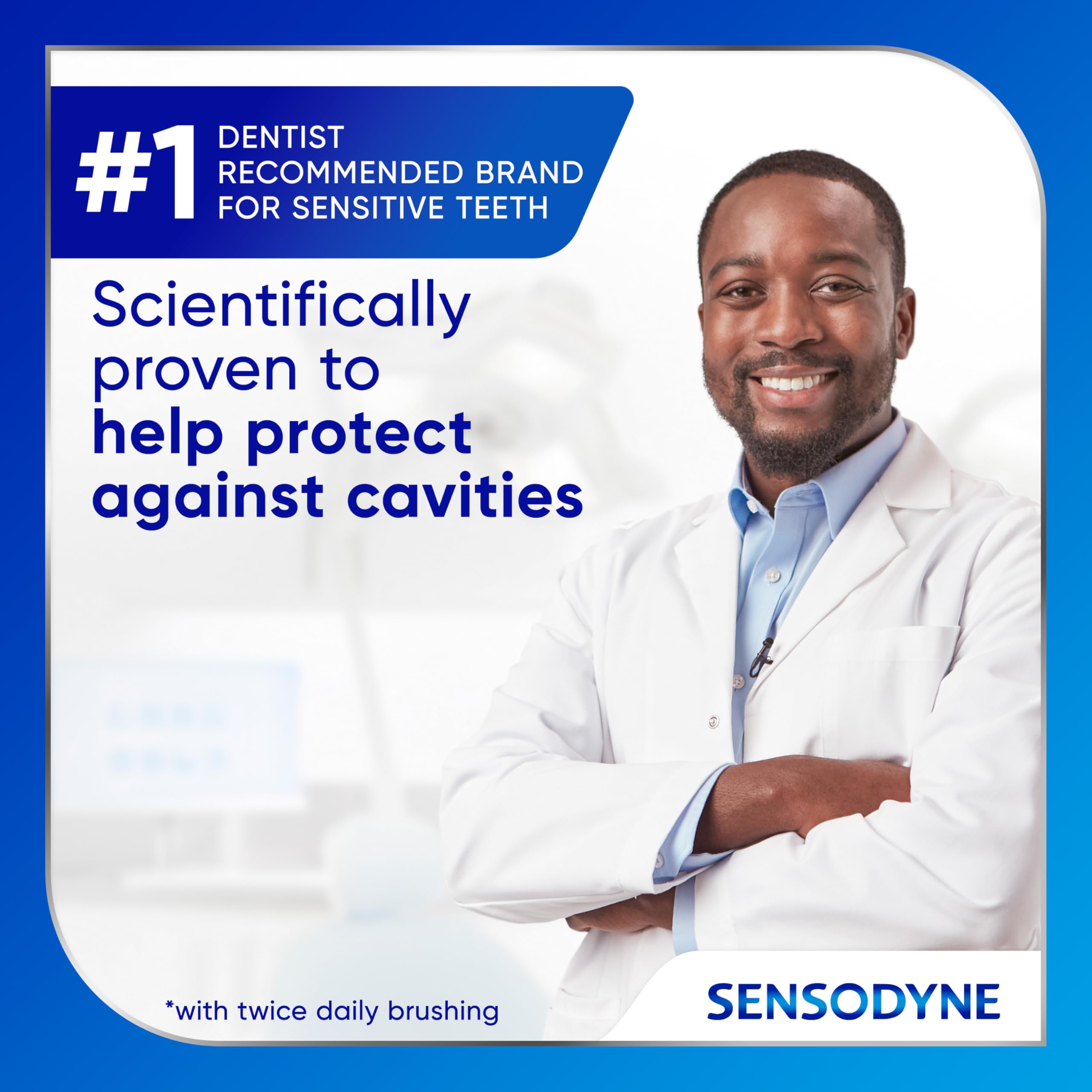Close-up brushing with Sensodyne showing smooth paste application.