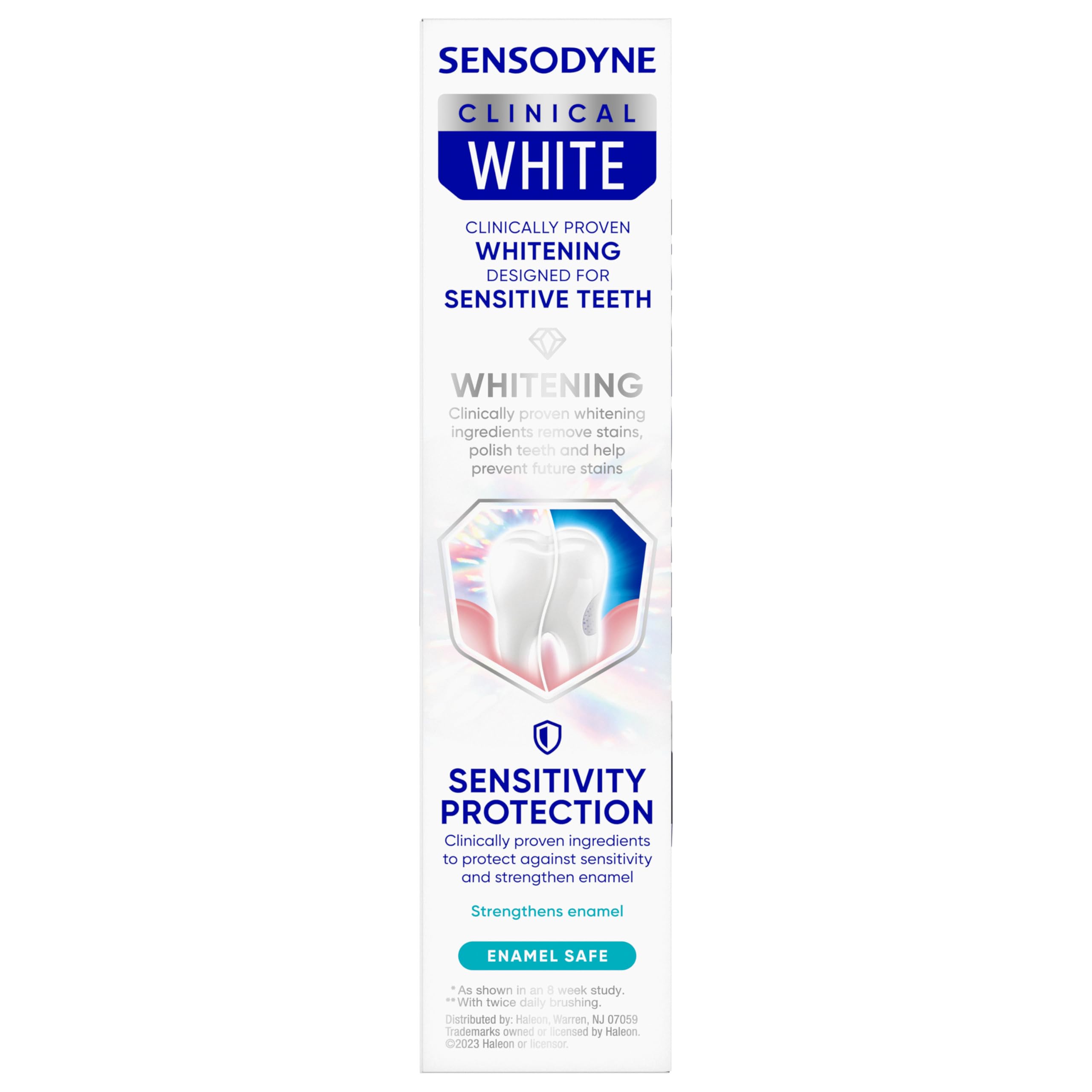 Sensodyne Clinical White fluoride toothpaste for anticavity protection.