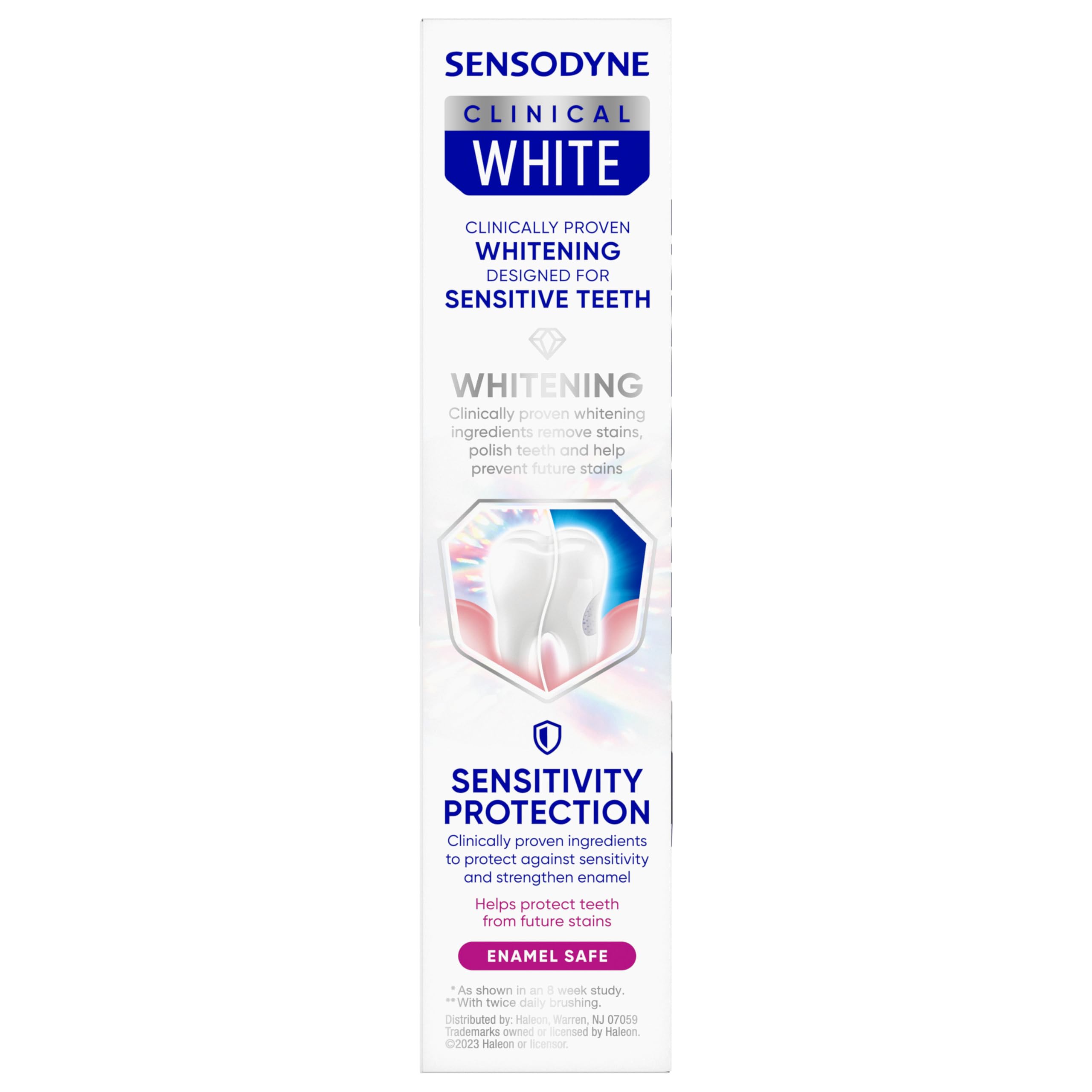 Sensodyne Clinical White recyclable tube in packaging.