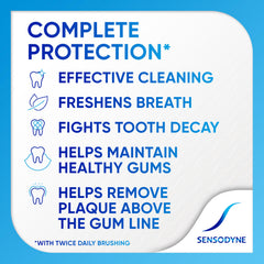 Sensodyne anticavity texture close-up showing enamel-strengthening formula