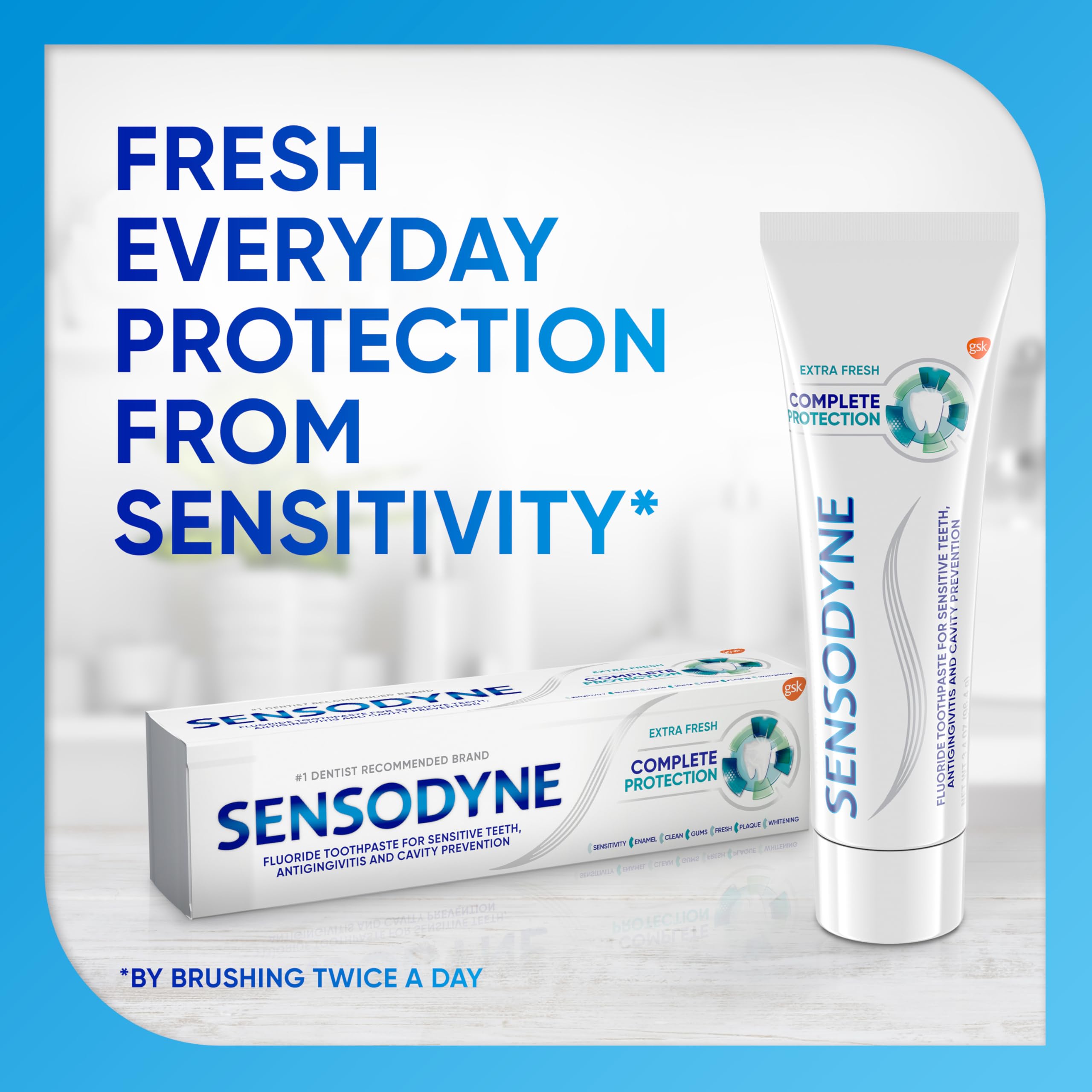 Sensodyne Complete Protection gingivitis seal on tube packaging