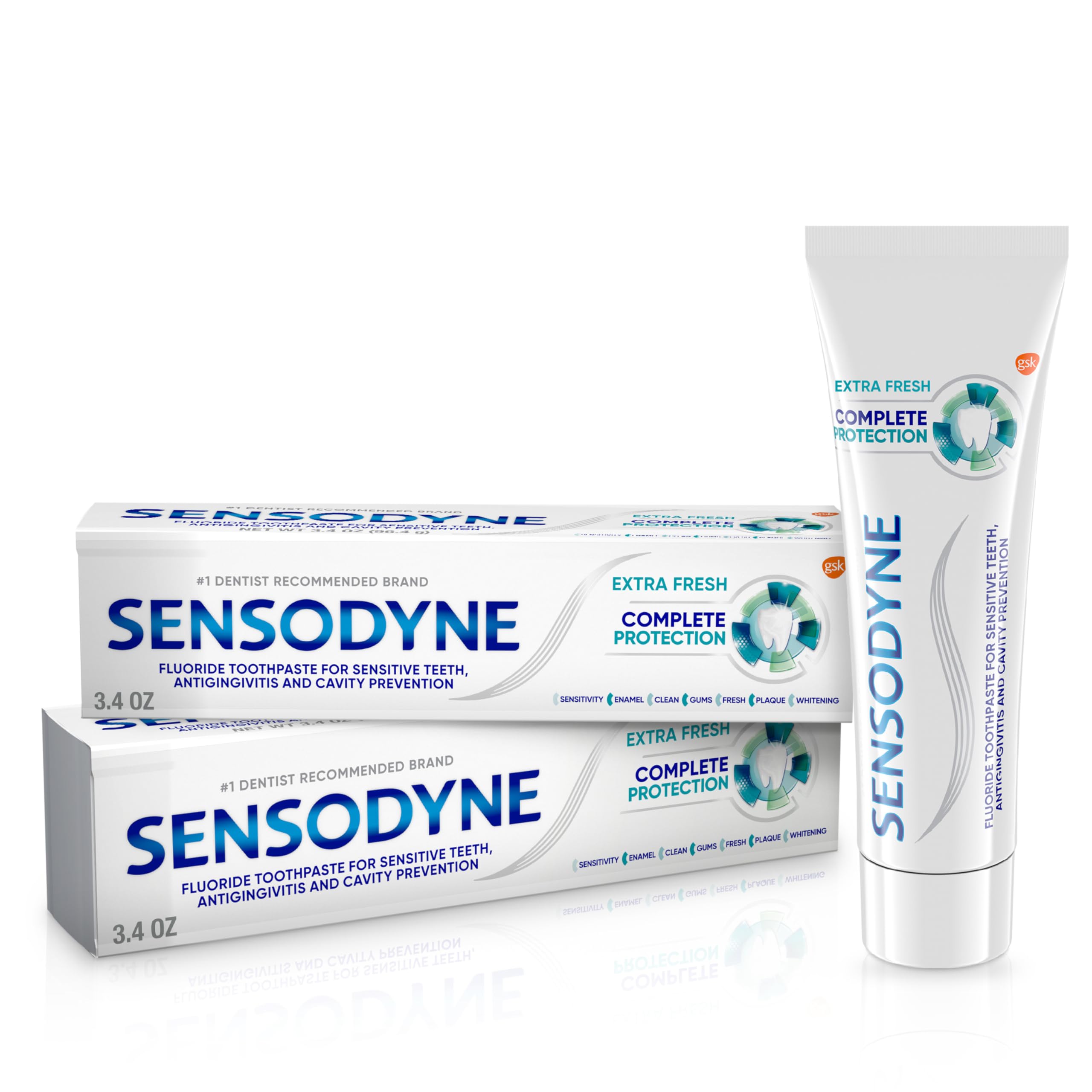 Sensodyne Complete Protection two-pack toothpaste tubes for daily use