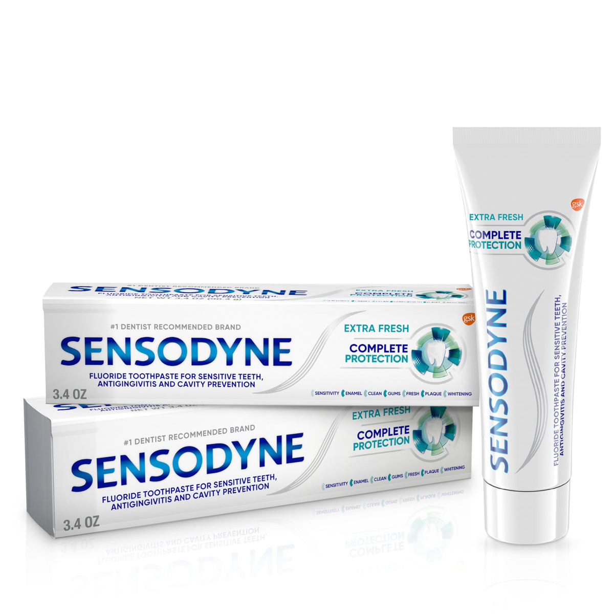Sensodyne Complete Protection two-pack toothpaste tubes for daily use