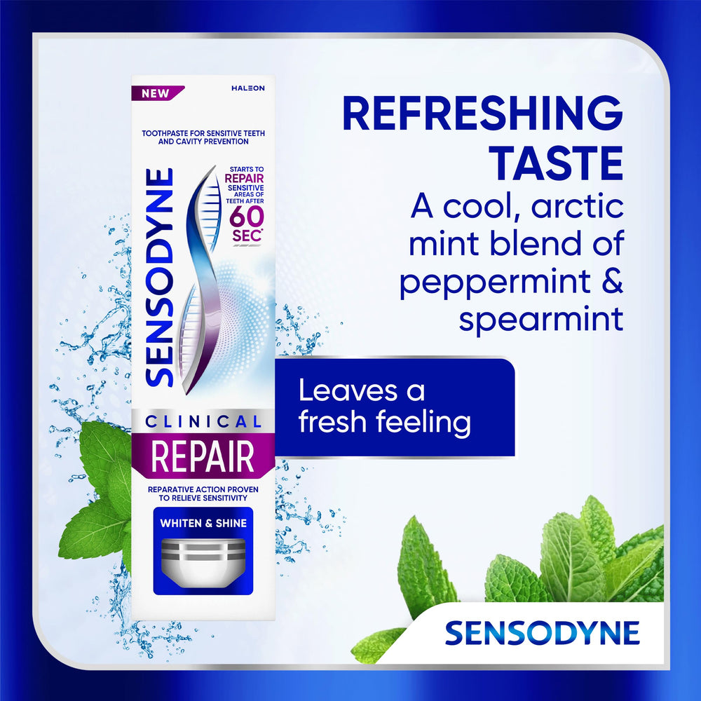 Easy-dispense cap on Sensodyne Clinical Repair whitening tube.