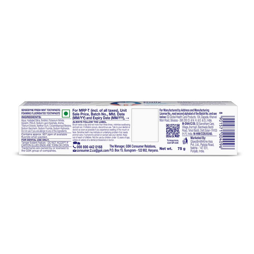 Sensodyne Fresh Mint 75 g pack shown for daily use against sensitivity.