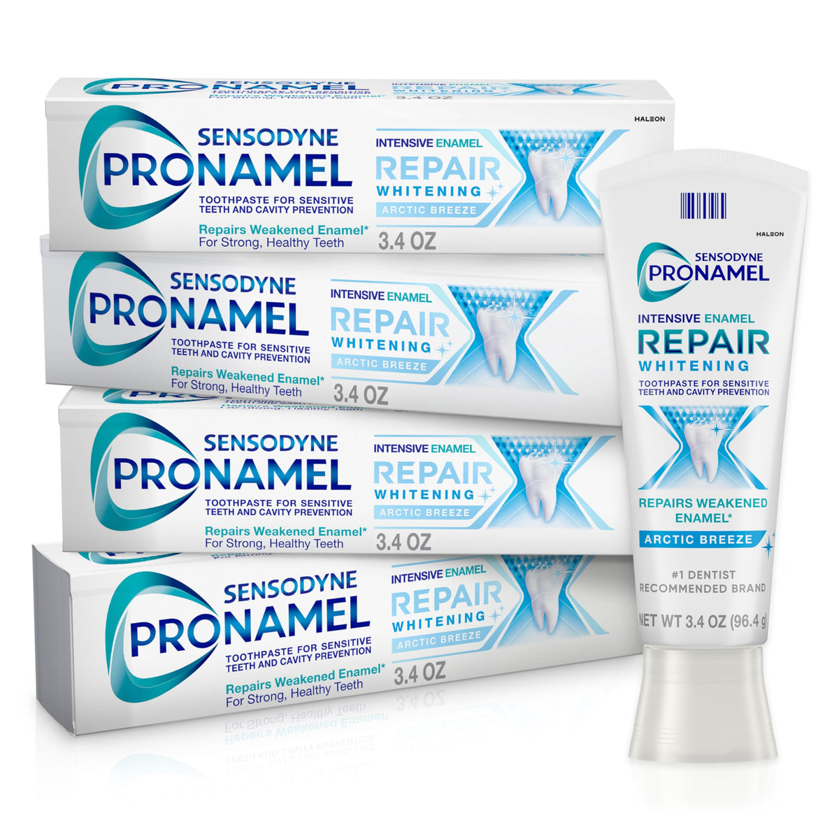 Sensodyne Pronamel Arctic Breeze tube shown for enamel protection and sensitivity relief.