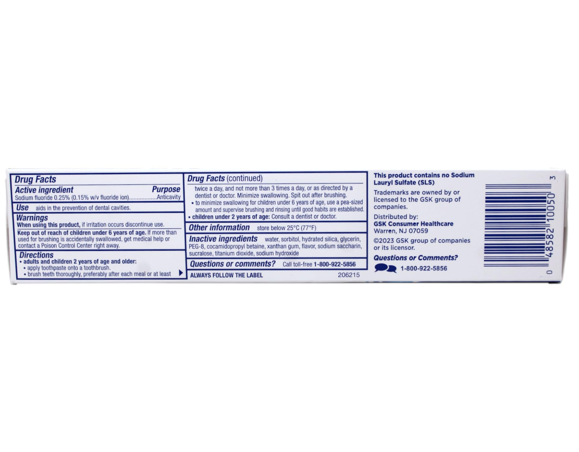 Four-pack Biotene toothpaste on bathroom shelf