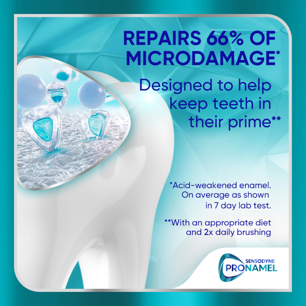 Sensodyne Pronamel Clinical toothpaste with citrus mint flavor offers fresh breath after brushing.