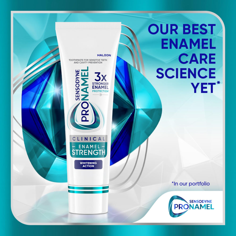 Pronamel whitening action toothpaste tube close up showing enamel care benefits