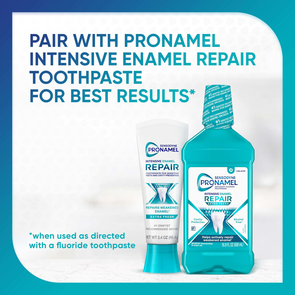 Sensodyne Pronamel daily defense against acid attacks on teeth.