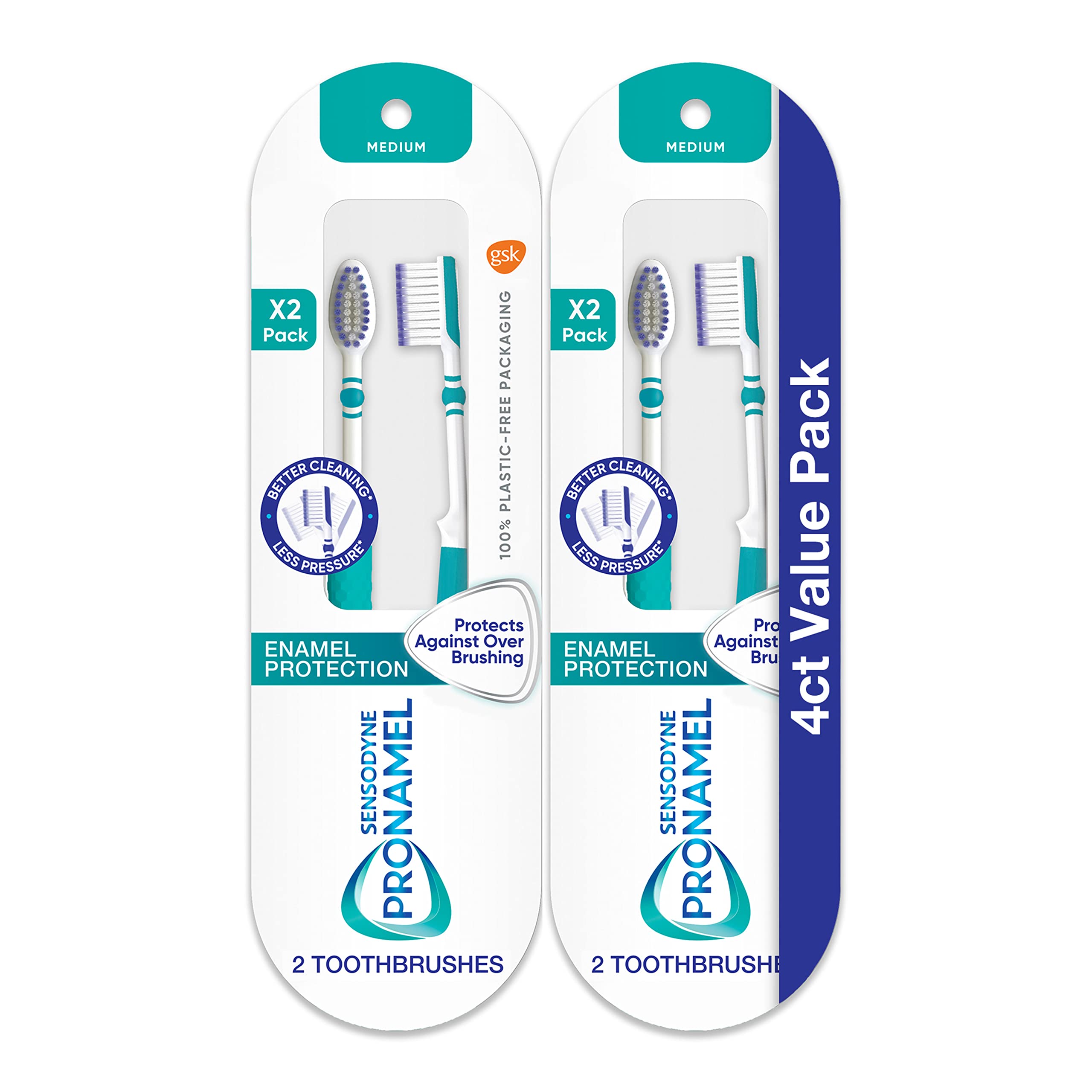 Sensodyne Pronamel medium toothbrush with DuoFlex neck for gentle enamel-friendly cleaning.