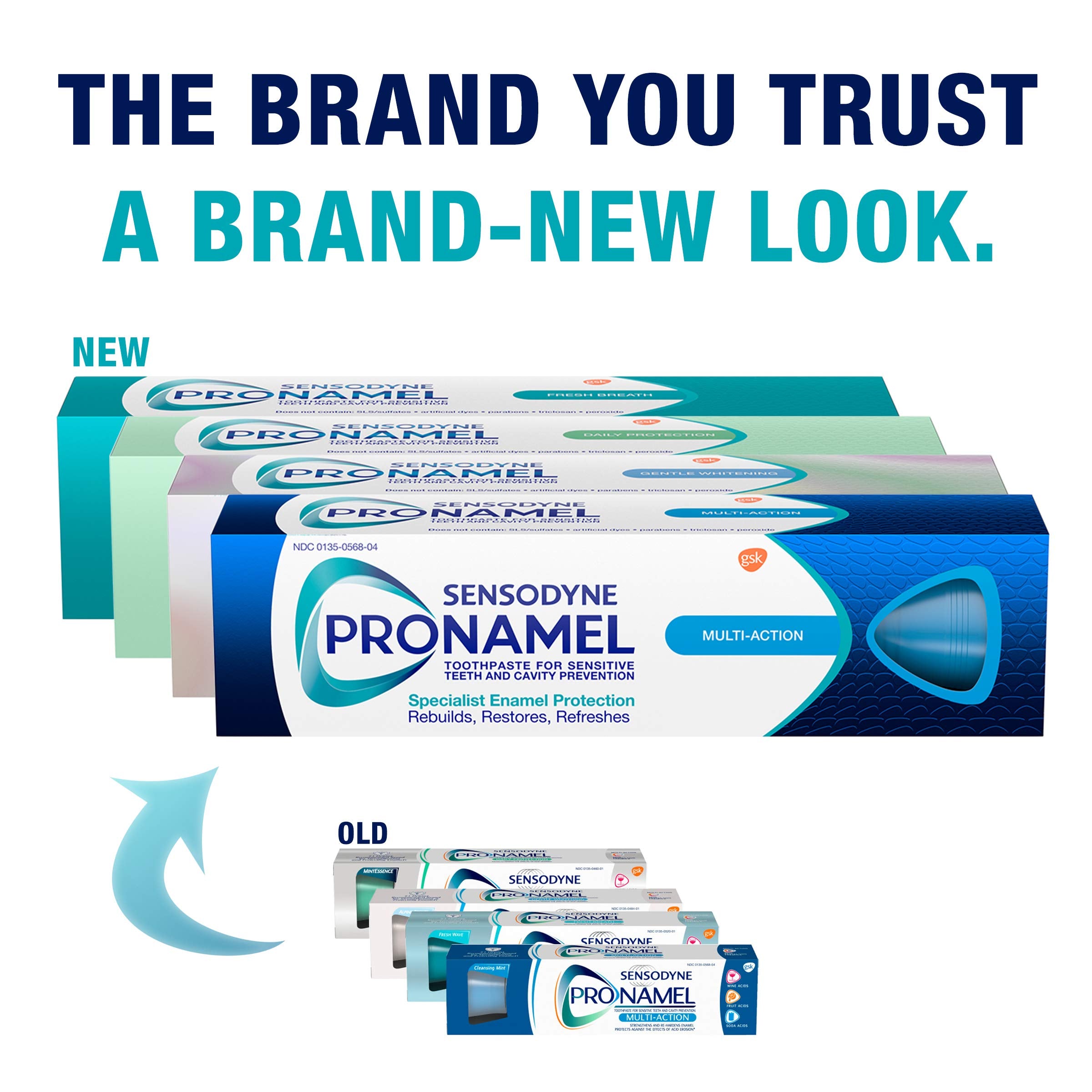 Sensodyne Pronamel-no-sls-phosphates label emphasizing gentler formula.