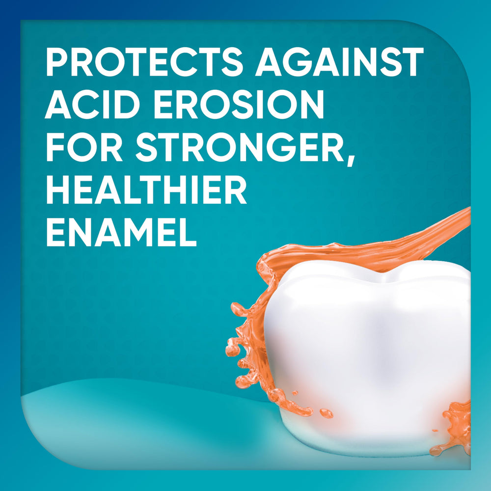 Sensodyne Pronamel paste close-up with foam illustrates gentle whitening.