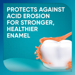 Sensodyne Pronamel paste close-up with foam illustrates gentle whitening.