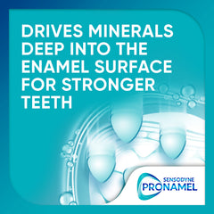 Sensodyne Pronamel label shows potassium nitrate and fluoride for sensitivity and enamel strength.