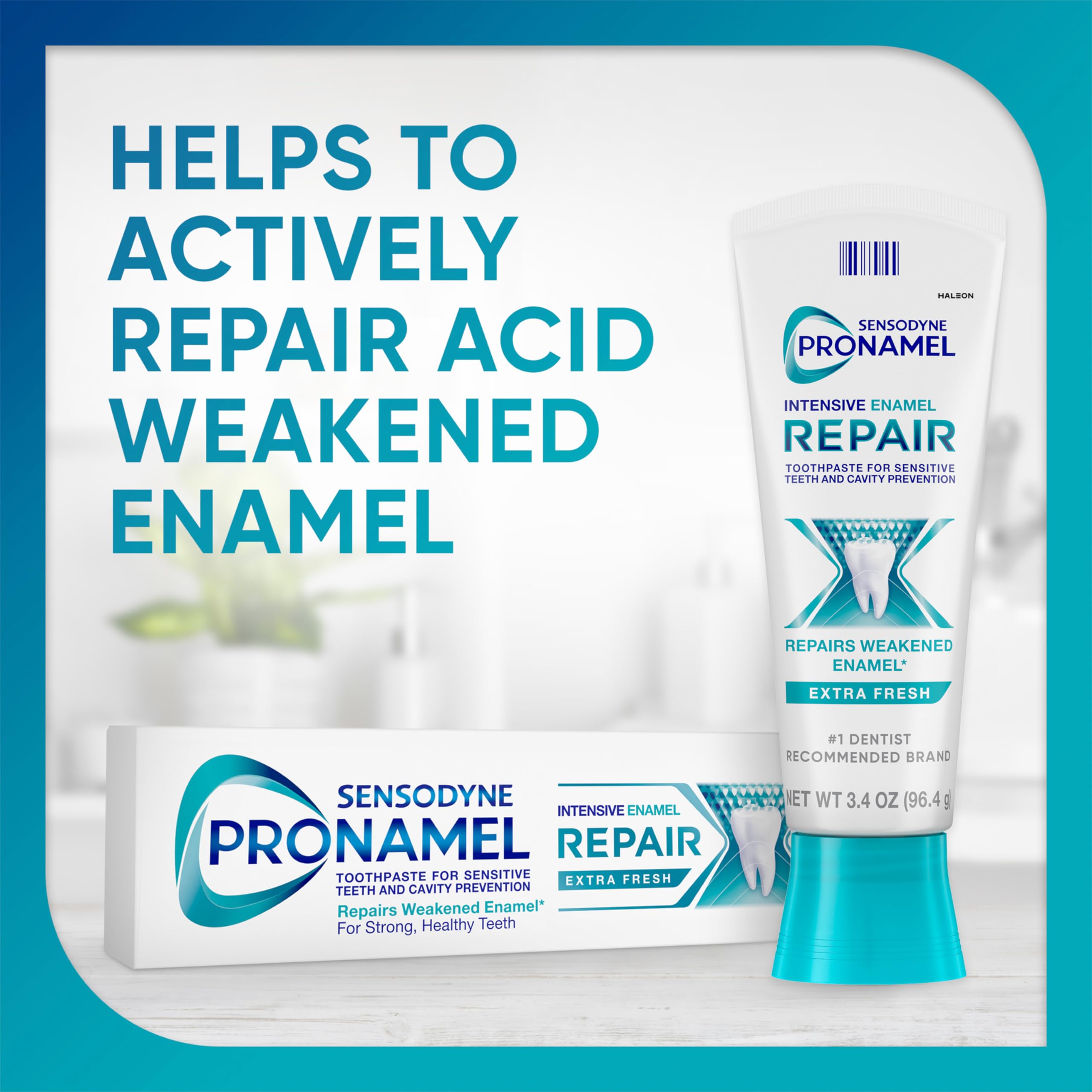 Close-up of Pronamel tube label highlighting enamel repair focus