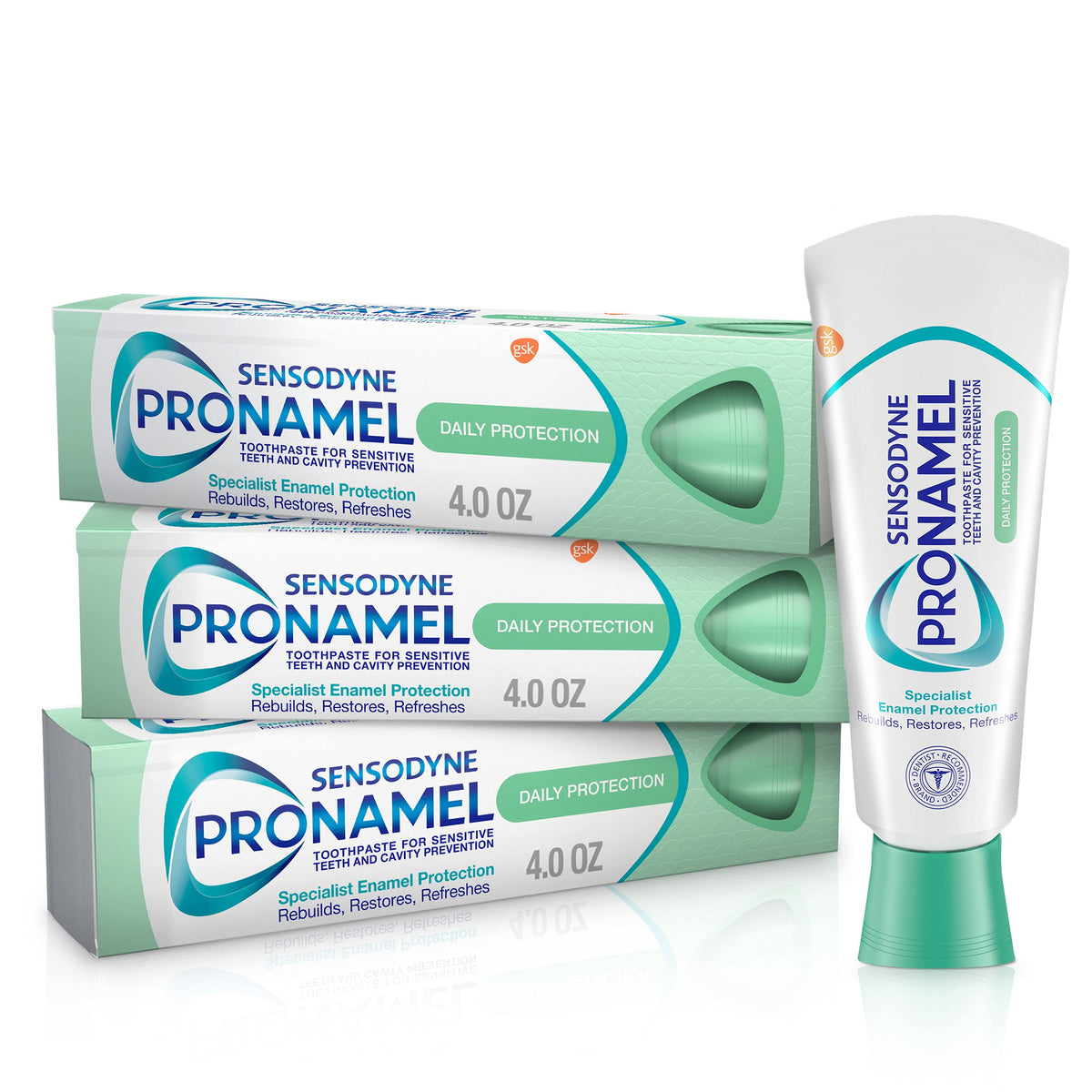 Sensodyne Pronamel Mint Essence toothpaste tube front for enamel protection.