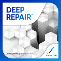 Cap closed on Sensodyne Repair and Protect whitening toothpaste to prevent spills