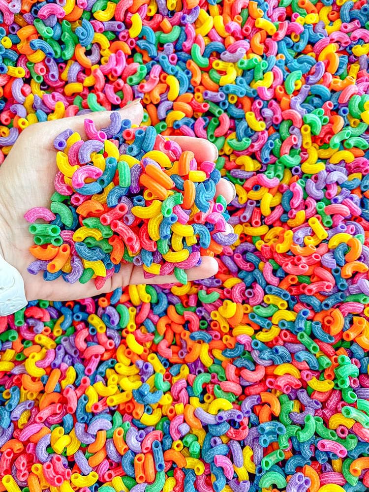 Sensory-N-Stuff Rainbow Pasta hand-dyed colors stay bright during exploration