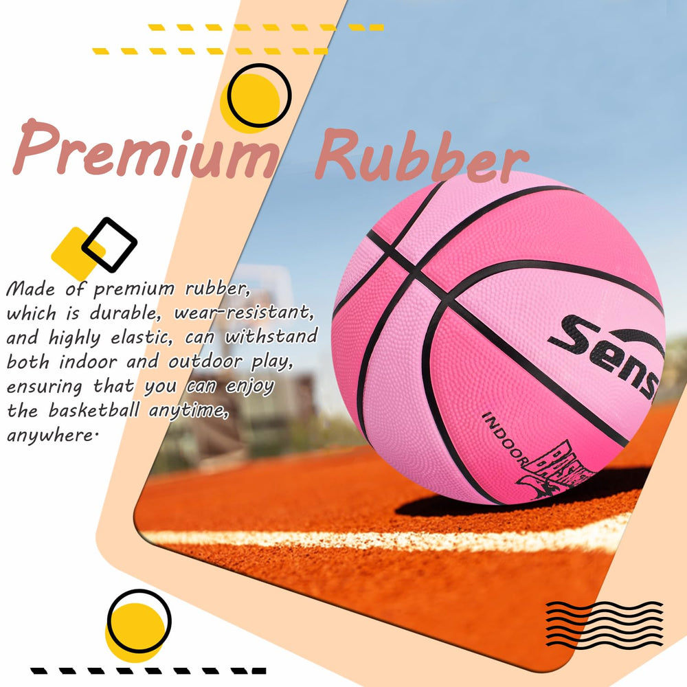 Senston pink 27.5-inch basketball on outdoor court demonstrating durability.