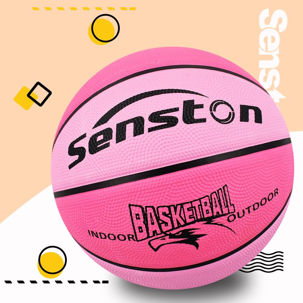 Senston pink 27.5-inch ball on wood floor, showcasing indoor versatility.