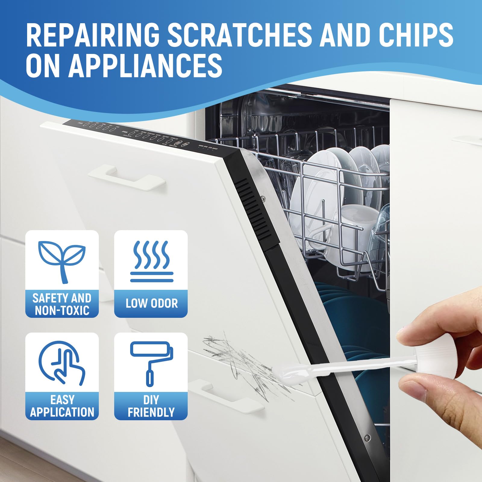 SENVEN white appliance paint brush-tip detail enables precise application.