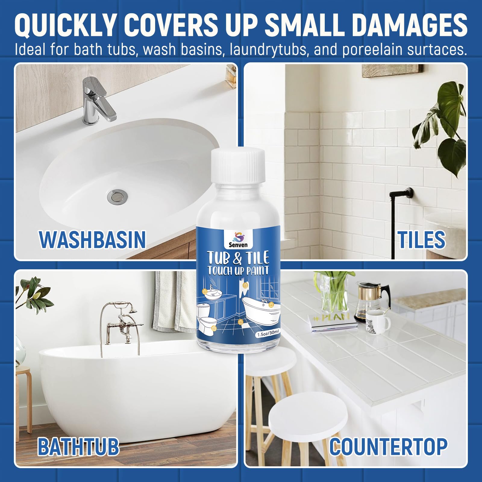 SENVEN tub tile gloss white paint kit wide-surface use on porcelain, enamel, and ceramic