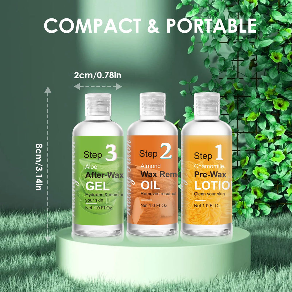 Seopri pre-post-wax kit usage guide illustrating a complete routine.