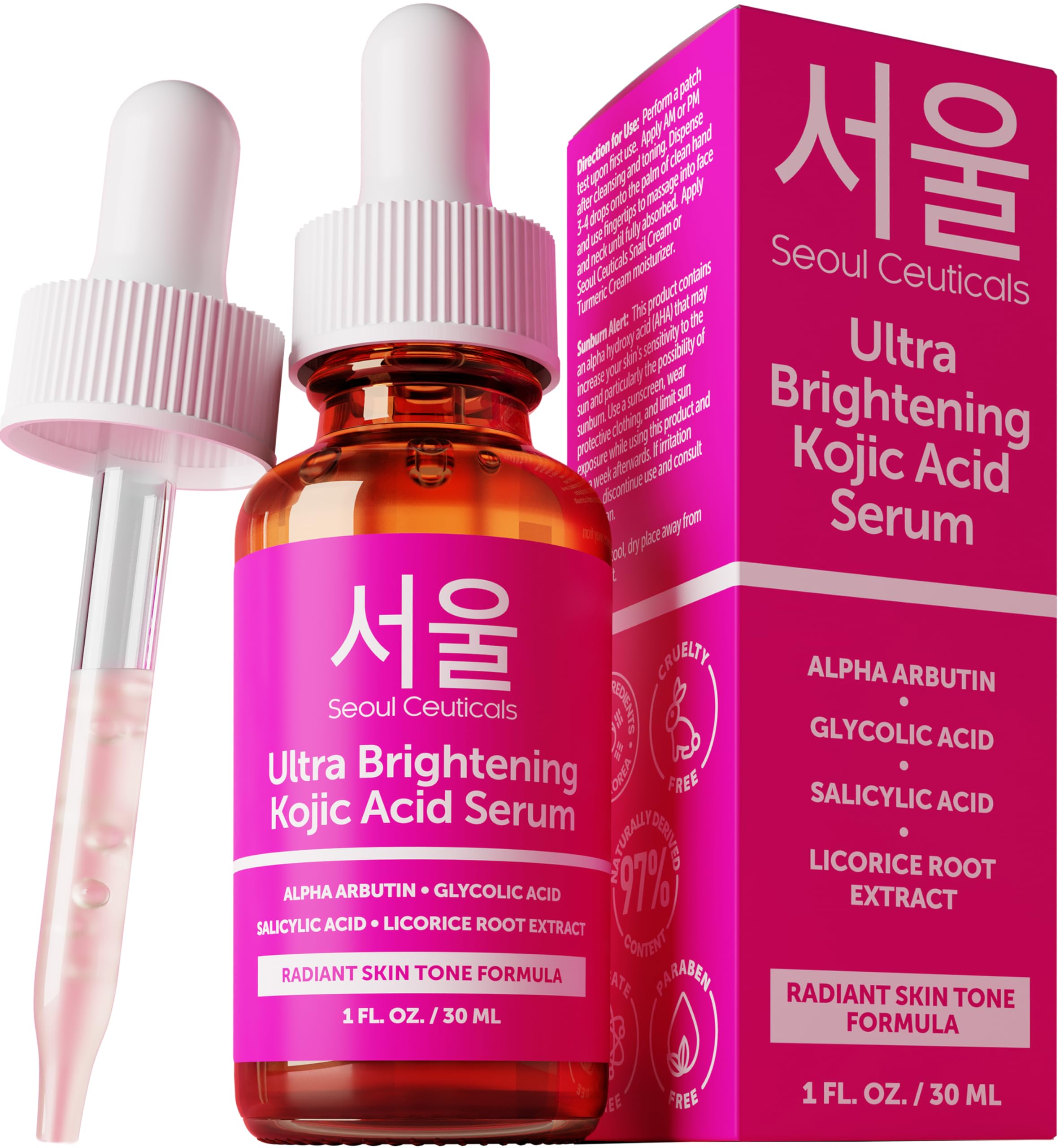 SeoulCeuticals Kojic Acid Serum bottle for even skin tone and brightening potential.