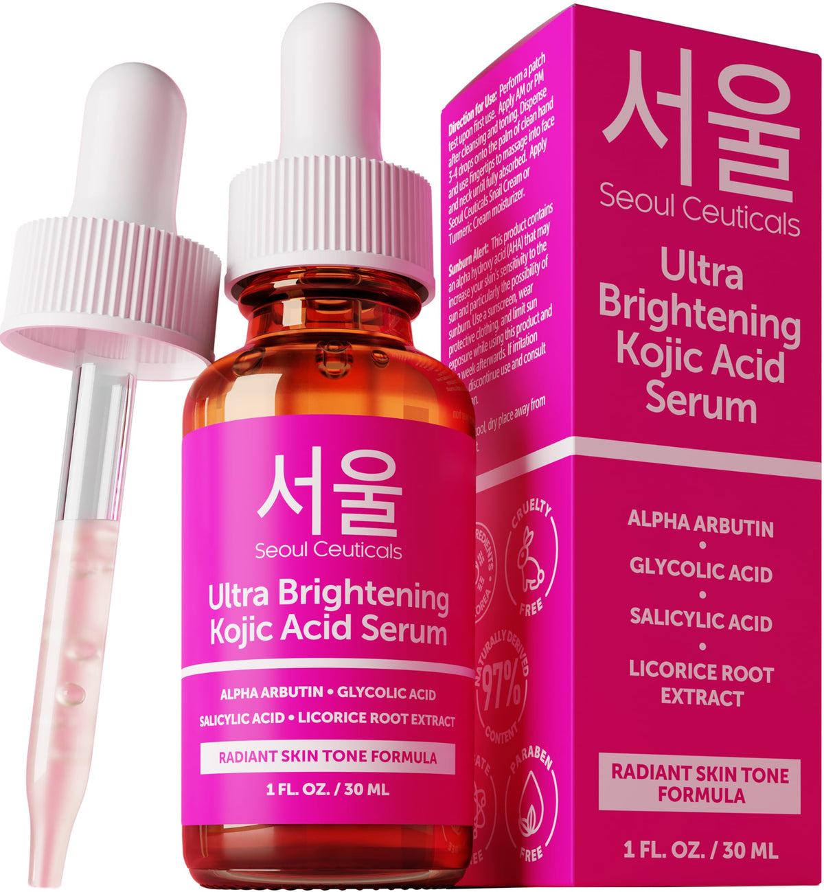SeoulCeuticals Kojic Acid Serum bottle for even skin tone and brightening potential.