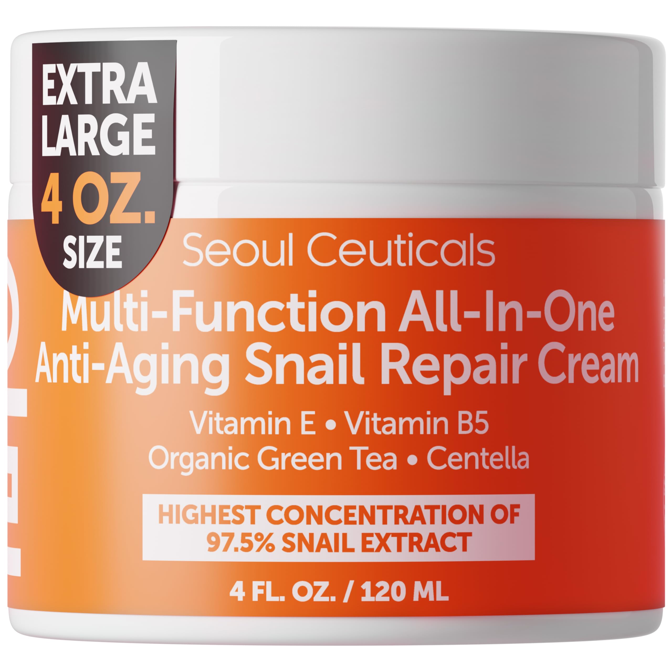 SeoulCeuticals large 4oz snail mucin bottle front showing premium day and night use