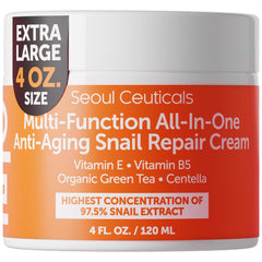 SeoulCeuticals large 4oz snail mucin bottle front showing premium day and night use