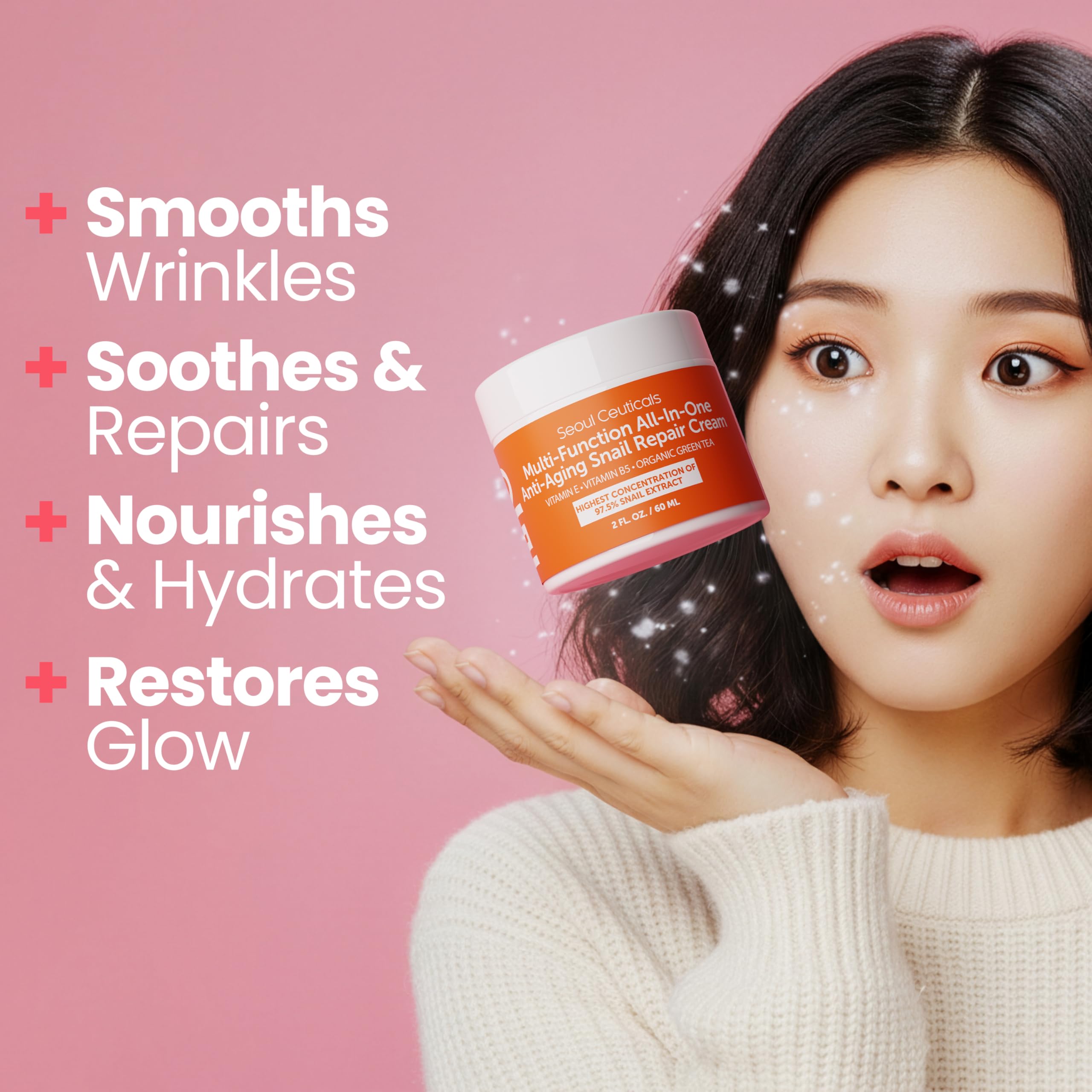 SeoulCeuticals snail mucin moisturizer jar showing rich texture for night-time repair.