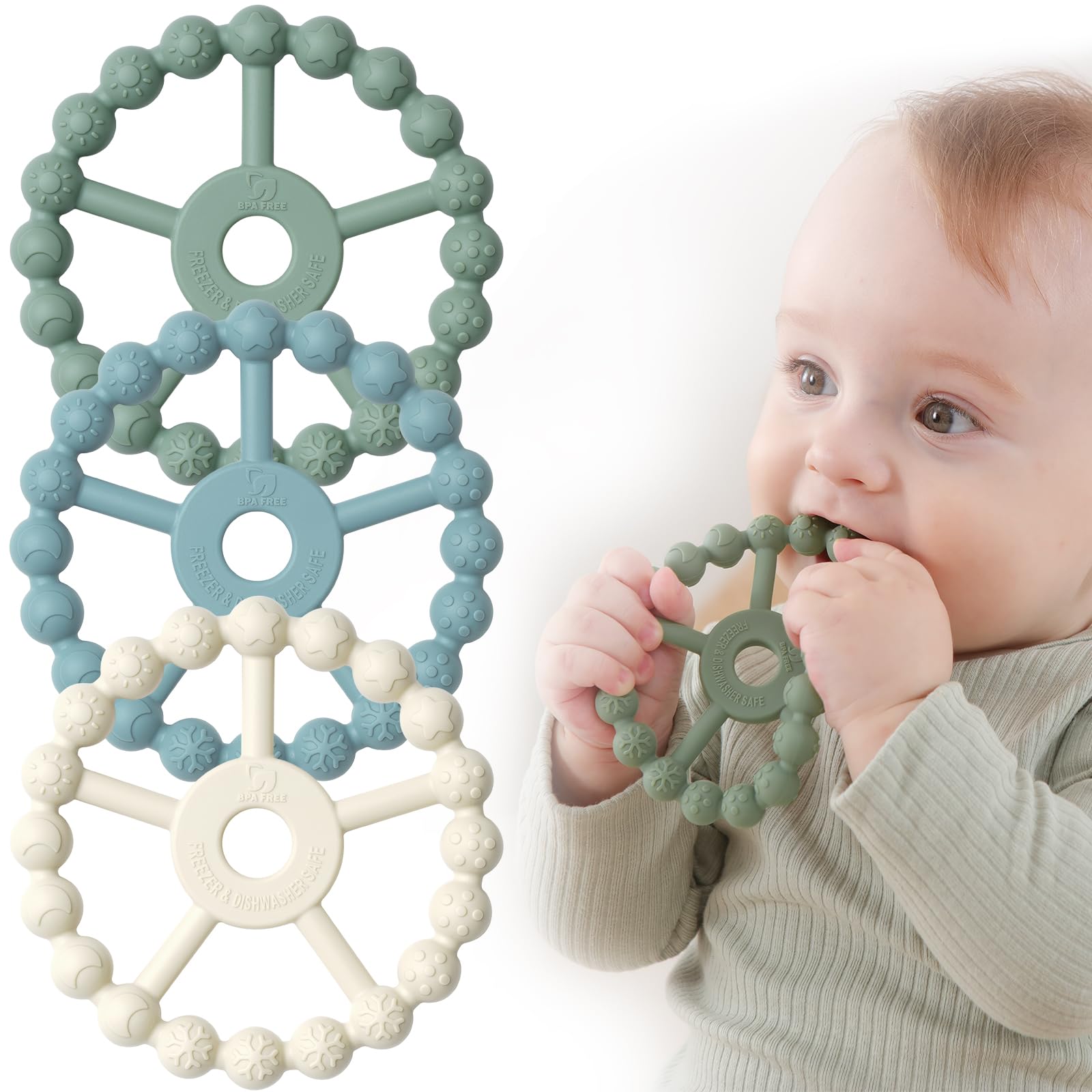 Seposeve ring teether with five textures for soothing gums during teething