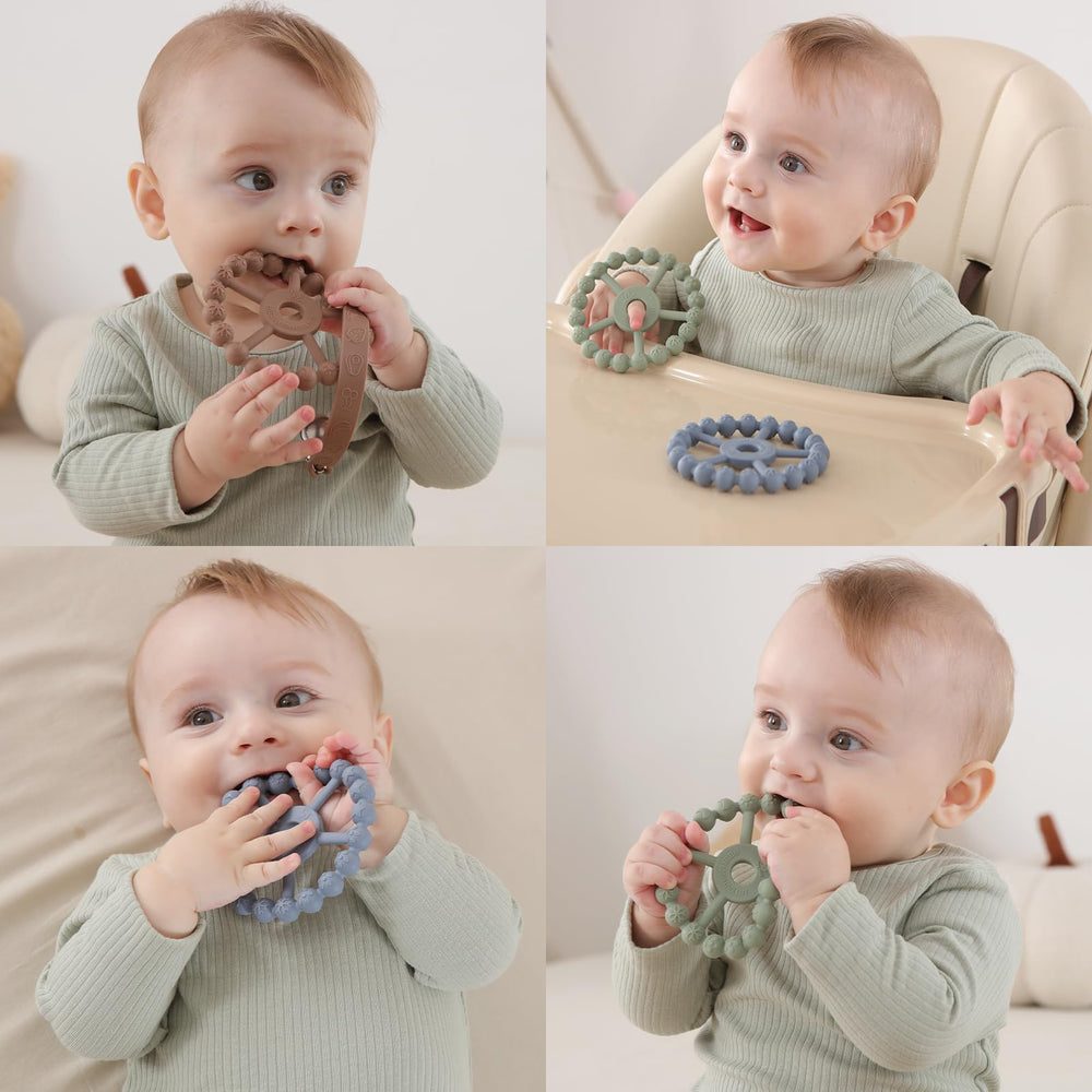 Seposeve ring teether with pacifier clip keeps teether accessible and clean