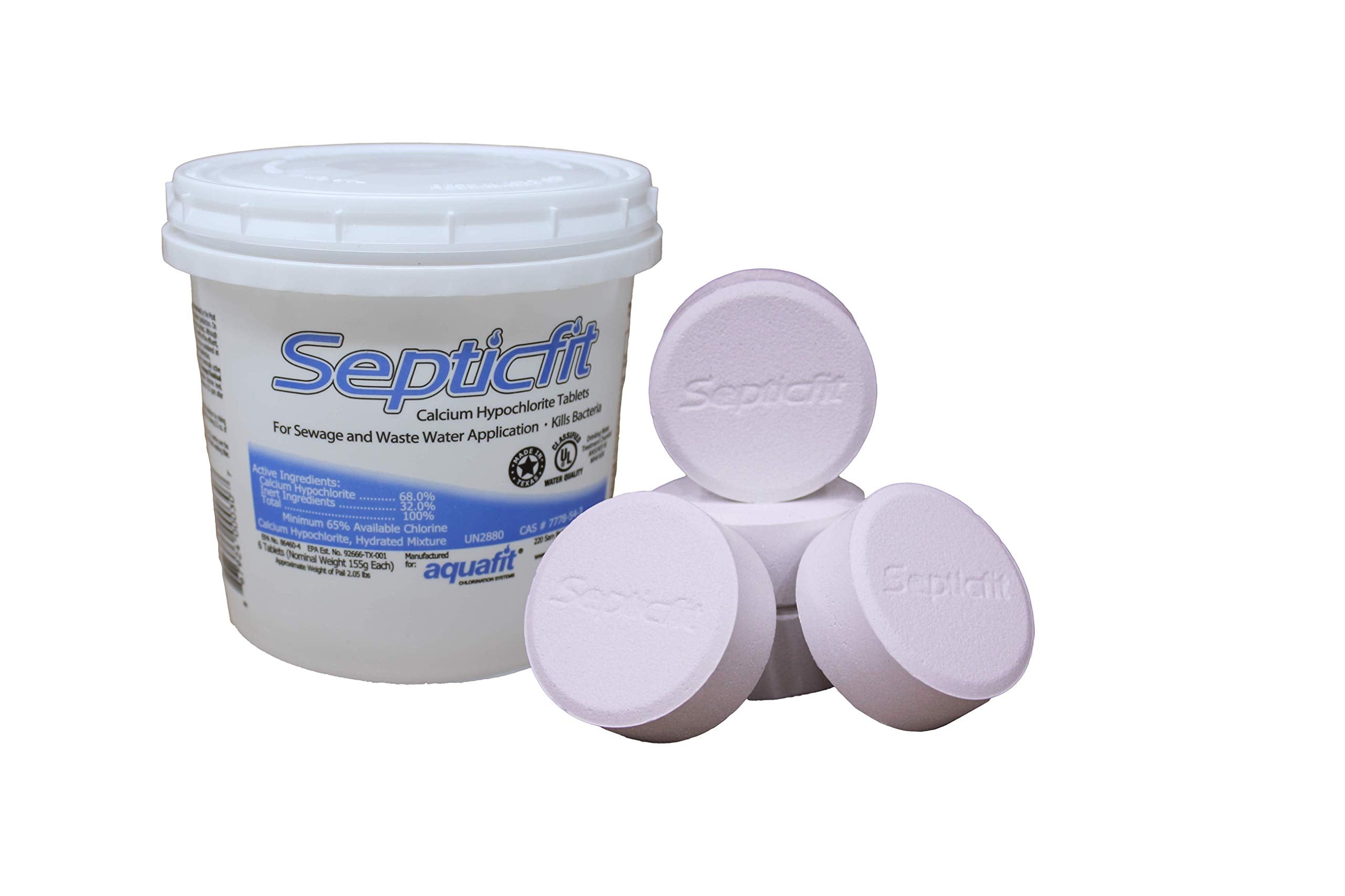 Septicfit chlorine tablet 6-tablet pail front view for aerobic systems.