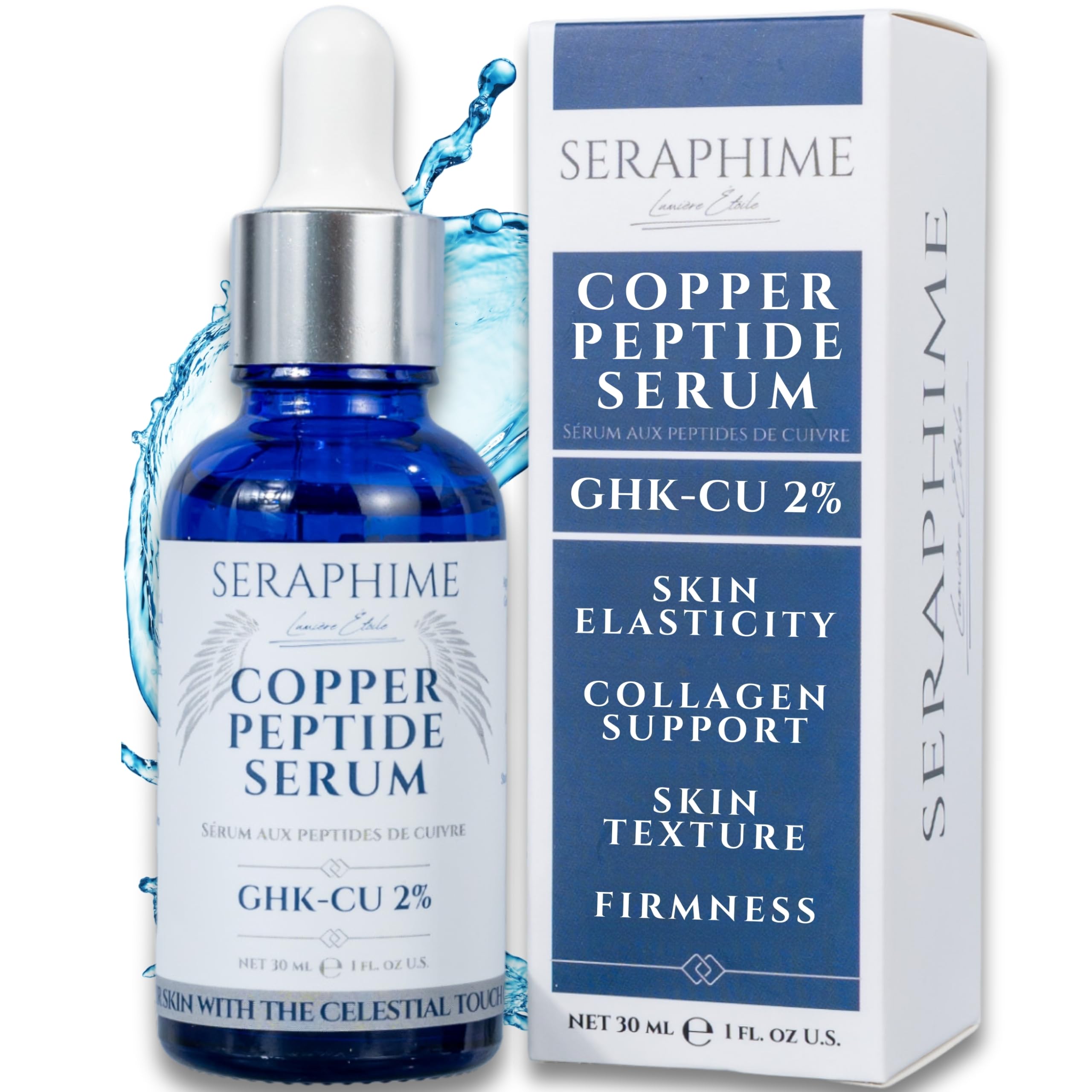 Seraphime Copper Peptide Serum bottle on a clean surface for daily glow